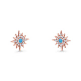 Starburst Stud Earring 10.7mm Lab Created Opal & Cubic Zirconia 925 Sterling Silver