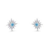 Starburst Stud Earring 10.7mm Lab Created Opal & Cubic Zirconia 925 Sterling Silver