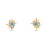 Starburst Stud Earring 10.7mm Lab Created Opal & Cubic Zirconia 925 Sterling Silver