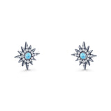 Starburst Stud Earring 10.7mm Lab Created Opal & Cubic Zirconia 925 Sterling Silver