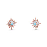Starburst Stud Earring 10.7mm Lab Created Opal & Cubic Zirconia 925 Sterling Silver