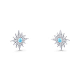 Starburst Stud Earring 10.7mm Lab Created Opal & Cubic Zirconia 925 Sterling Silver