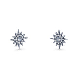Starburst Stud Earring 10.7mm Lab Created Opal & Cubic Zirconia 925 Sterling Silver