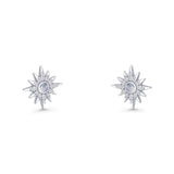 Starburst Stud Earring 10.7mm Lab Created Opal & Cubic Zirconia 925 Sterling Silver