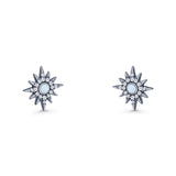Starburst Stud Earring 10.7mm Lab Created Opal & Cubic Zirconia 925 Sterling Silver