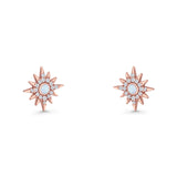 Starburst Stud Earring 10.7mm Lab Created Opal & Cubic Zirconia 925 Sterling Silver
