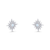 Starburst Stud Earring 10.7mm Lab Created Opal & Cubic Zirconia 925 Sterling Silver
