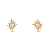 Starburst Stud Earring 10.7mm Lab Created Opal & Cubic Zirconia 925 Sterling Silver