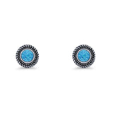 Round 8mm Lab Created Opal Twisted Rope Stud Earring 925 Sterling Silver