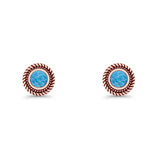 Round 8mm Lab Created Opal Twisted Rope Stud Earring 925 Sterling Silver