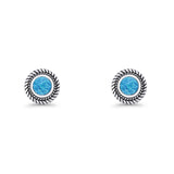 Round 8mm Lab Created Opal Twisted Rope Stud Earring 925 Sterling Silver