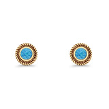 Round 8mm Lab Created Opal Twisted Rope Stud Earring 925 Sterling Silver