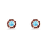 Round 8mm Lab Created Opal Twisted Rope Stud Earring 925 Sterling Silver