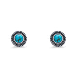 Round 8mm Lab Created Opal Twisted Rope Stud Earring 925 Sterling Silver