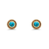 Round 8mm Lab Created Opal Twisted Rope Stud Earring 925 Sterling Silver