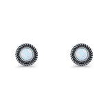 Round 8mm Lab Created Opal Twisted Rope Stud Earring 925 Sterling Silver