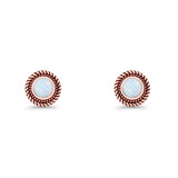 Round 8mm Lab Created Opal Twisted Rope Stud Earring 925 Sterling Silver