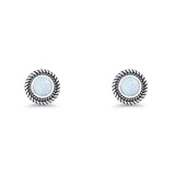 Round 8mm Lab Created Opal Twisted Rope Stud Earring 925 Sterling Silver