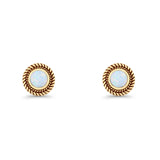 Round 8mm Lab Created Opal Twisted Rope Stud Earring 925 Sterling Silver