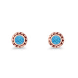 Round Beaded 7.2mm Lab Created Opal Stud Earring Oxidized 925 Sterling Silver
