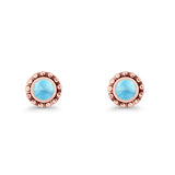 Round Beaded 7.2mm Lab Created Opal Stud Earring Oxidized 925 Sterling Silver