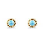 Round Beaded 7.2mm Lab Created Opal Stud Earring Oxidized 925 Sterling Silver