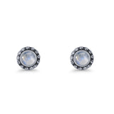 Round Beaded 7.2mm Lab Created Opal Stud Earring Oxidized 925 Sterling Silver