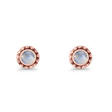 Round Beaded 7.2mm Lab Created Opal Stud Earring Oxidized 925 Sterling Silver