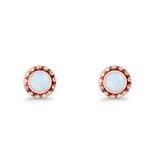 Round Beaded 7.2mm Lab Created Opal Stud Earring Oxidized 925 Sterling Silver