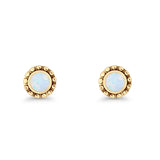 Round Beaded 7.2mm Lab Created Opal Stud Earring Oxidized 925 Sterling Silver