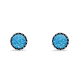 Round Lab Created Opal Stud Earring Oxidized 925 Sterling Silver