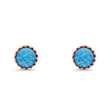 Round Lab Created Opal Stud Earring Oxidized 925 Sterling Silver