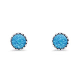Round Lab Created Opal Stud Earring Oxidized 925 Sterling Silver