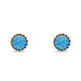 Round Lab Created Opal Stud Earring Oxidized 925 Sterling Silver