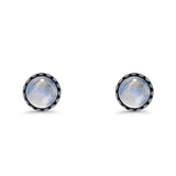 Round Lab Created Opal Stud Earring Oxidized 925 Sterling Silver