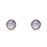 Round Lab Created Opal Stud Earring Oxidized 925 Sterling Silver