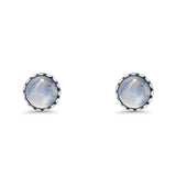 Round Lab Created Opal Stud Earring Oxidized 925 Sterling Silver