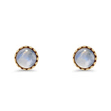 Round Lab Created Opal Stud Earring Oxidized 925 Sterling Silver