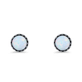 Round Lab Created Opal Stud Earring Oxidized 925 Sterling Silver