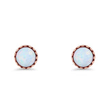 Round Lab Created Opal Stud Earring Oxidized 925 Sterling Silver
