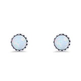 Round Lab Created Opal Stud Earring Oxidized 925 Sterling Silver