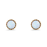 Round Lab Created Opal Stud Earring Oxidized 925 Sterling Silver