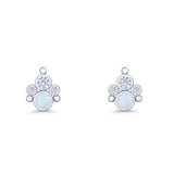 Paw Print Stud Earring Lab Created Opal & Cubic Zirconia 925 Sterling Silver