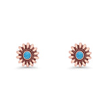 Sunflower Stud Earring 8.6mm Lab Created Opal Oxidized 925 Sterling Silver