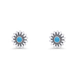 Sunflower Stud Earring 8.6mm Lab Created Opal Oxidized 925 Sterling Silver