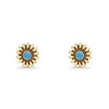 Sunflower Stud Earring 8.6mm Lab Created Opal Oxidized 925 Sterling Silver