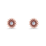 Sunflower Stud Earring 8.6mm Lab Created Opal Oxidized 925 Sterling Silver