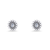 Sunflower Stud Earring 8.6mm Lab Created Opal Oxidized 925 Sterling Silver