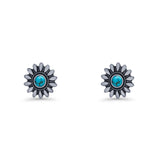 Sunflower Stud Earring 8.6mm Lab Created Opal Oxidized 925 Sterling Silver