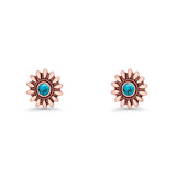 Sunflower Stud Earring 8.6mm Lab Created Opal Oxidized 925 Sterling Silver
